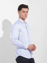 Men's Blue Casual Printed Full Sleeves Shirt