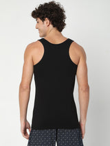 Men's Black Solid Round Neck Vest
