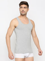 Men's Grey Melange Solid Round Neck Vest