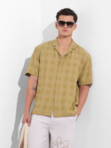 Men's Khaki Casual Solid Half Sleeves Shirt