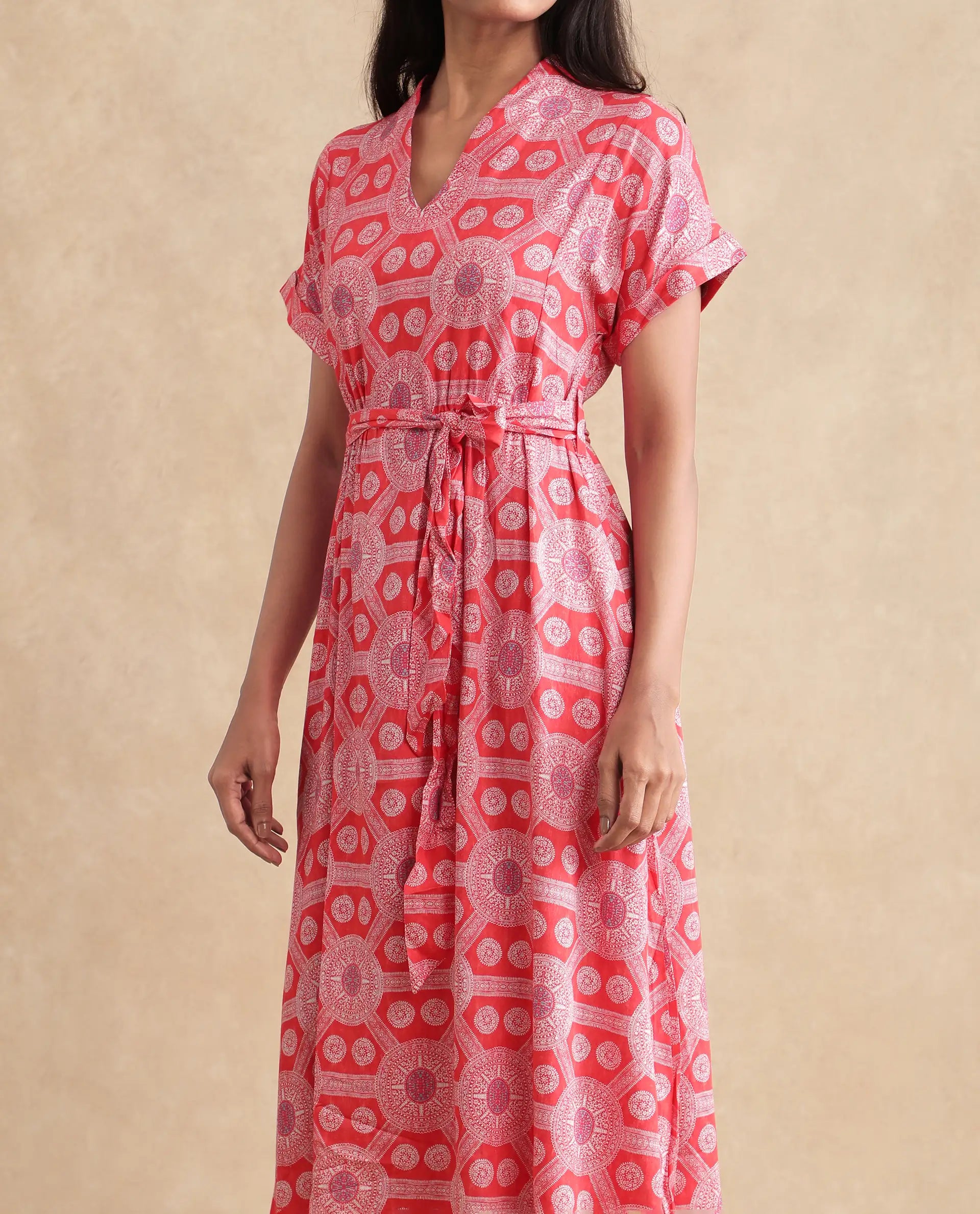 Women's Red Casual Half Sleeves Dress
