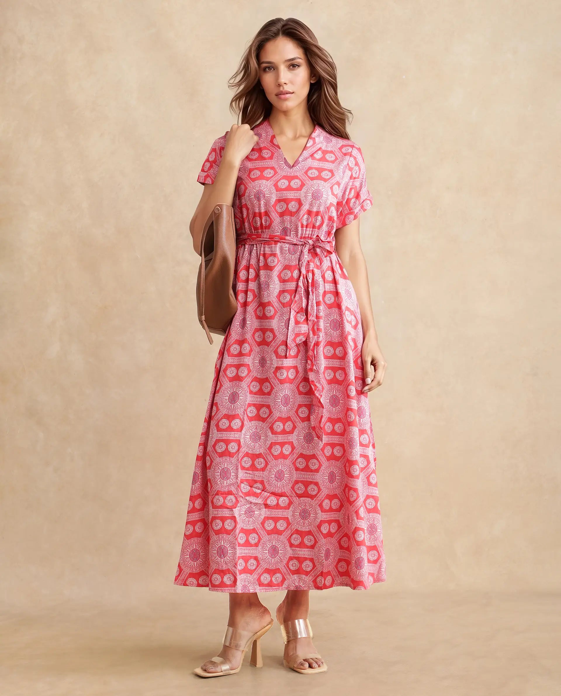 Women's Red Casual Half Sleeves Dress