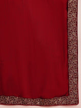 Women's Satin Red Embellished Designer Saree with Blouse Piece