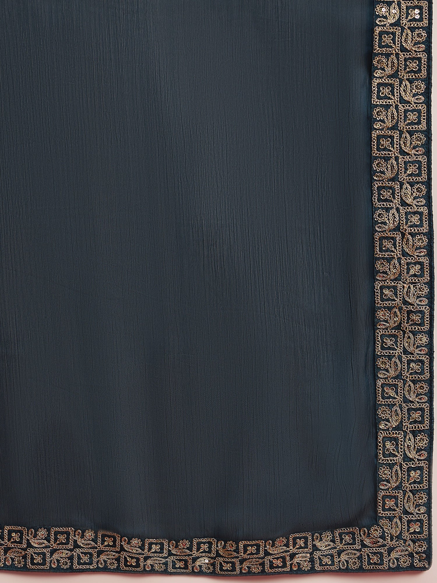 Women's Satin Blue Embellished Designer Saree with Blouse Piece