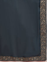 Women's Satin Blue Embellished Designer Saree with Blouse Piece