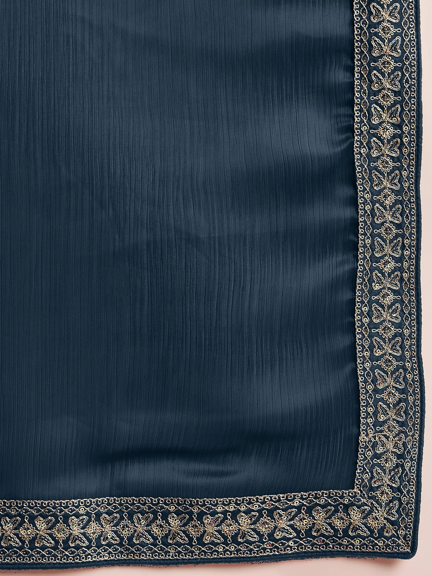 Women's Satin Blue Embellished Designer Saree with Blouse Piece