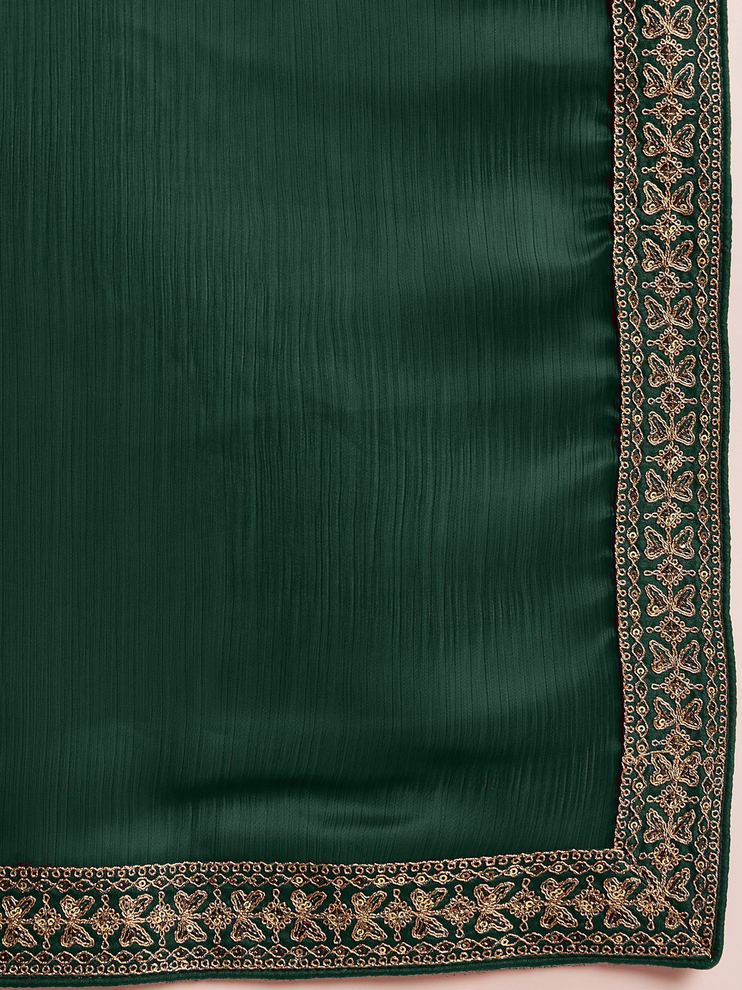 Women's Satin Green Embellished Designer Saree with Blouse Piece