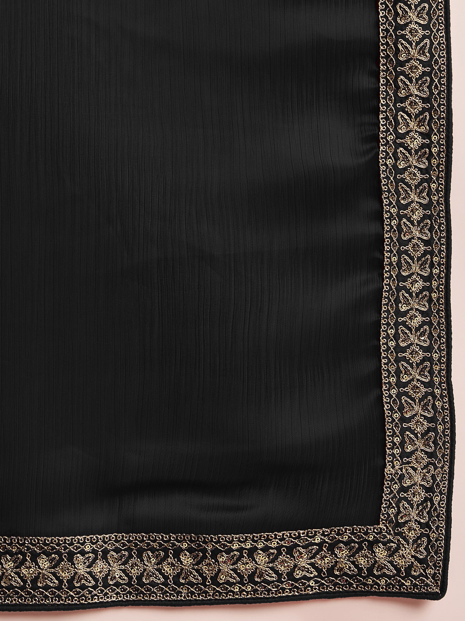 Women's Satin Black Embellished Designer Saree with Blouse Piece