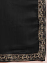 Women's Satin Black Embellished Designer Saree with Blouse Piece