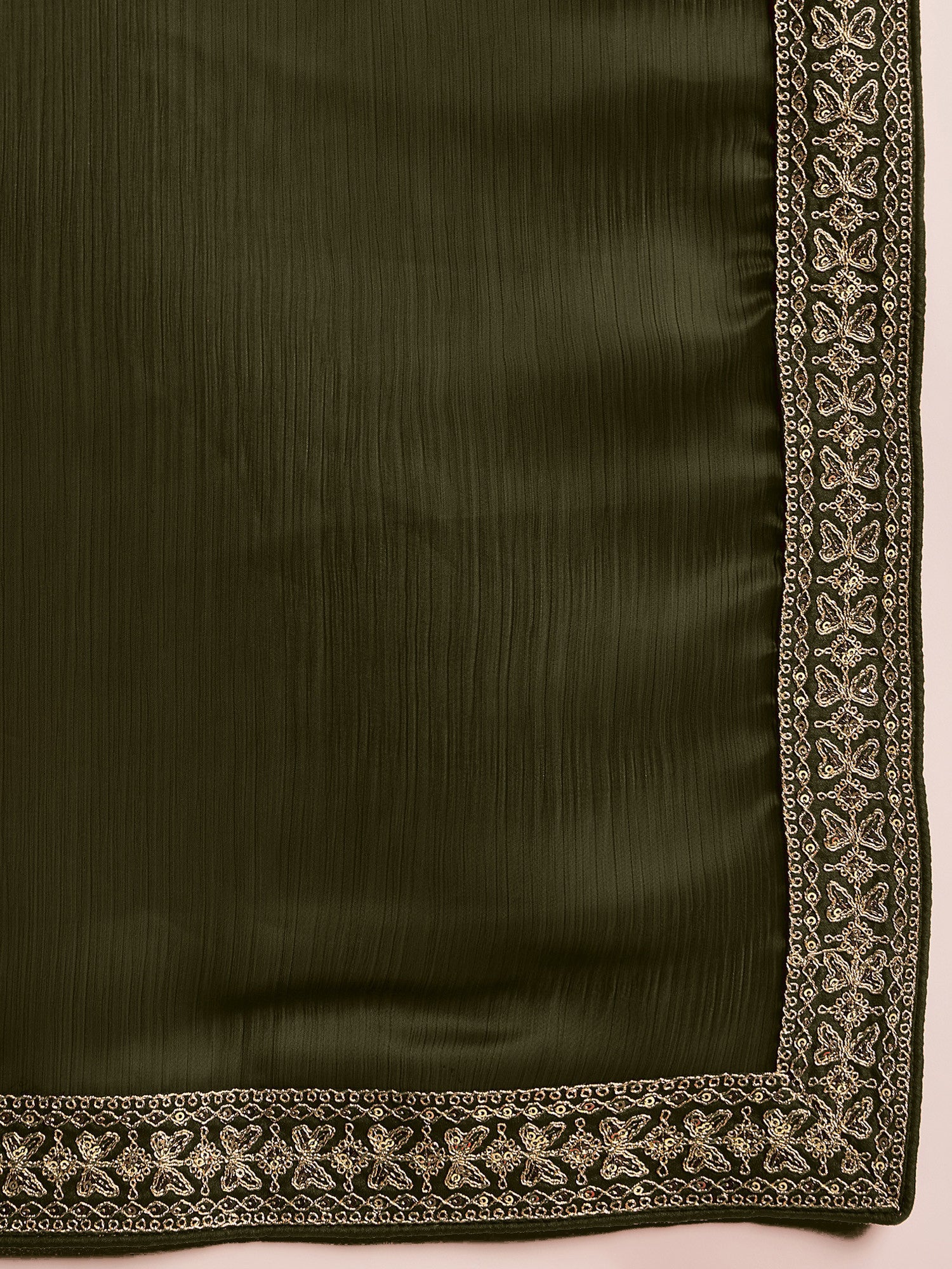Women's Satin Green Embellished Designer Saree with Blouse Piece