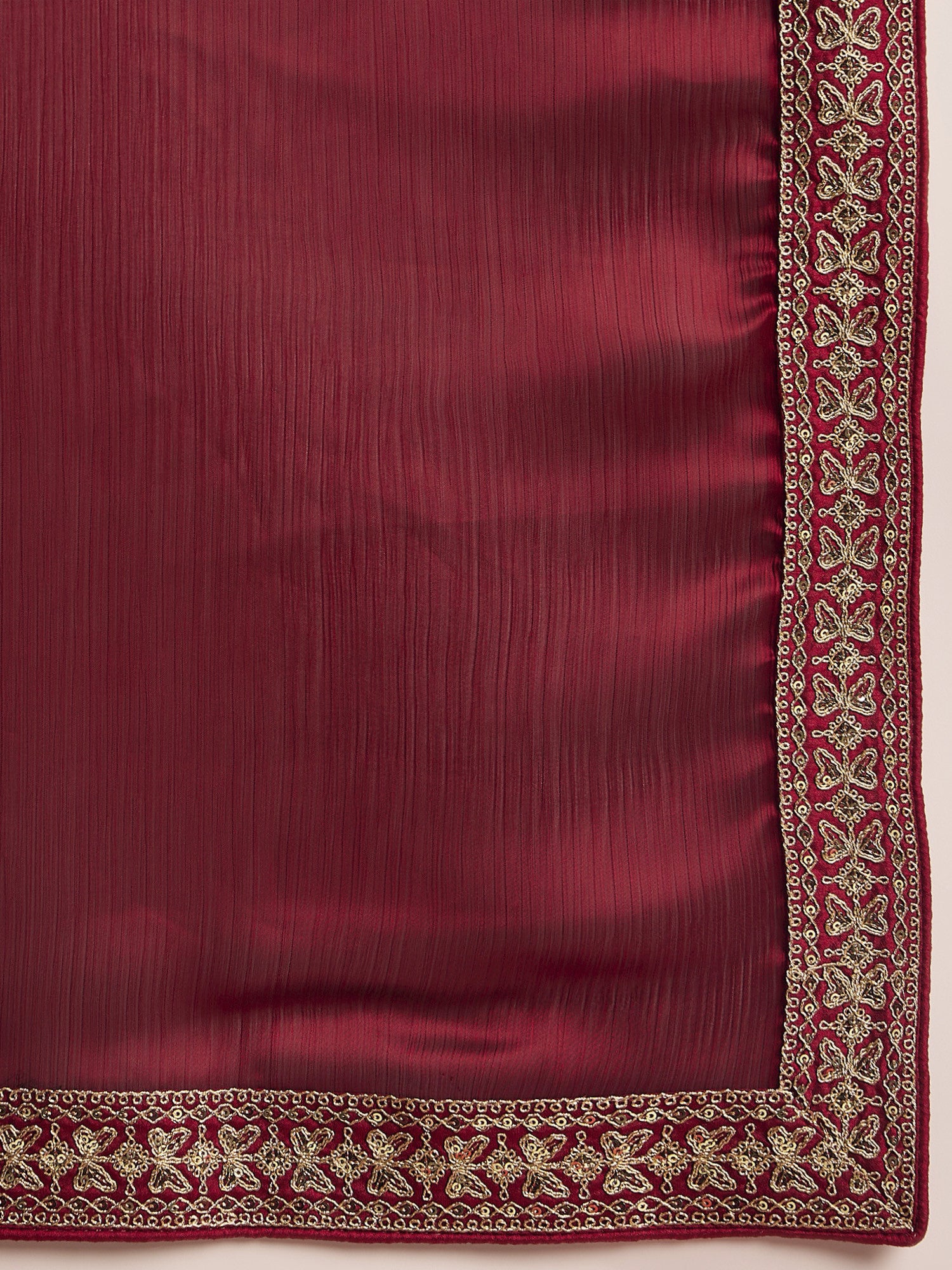 Women's Satin Red Embellished Designer Saree with Blouse Piece