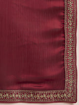 Women's Satin Red Embellished Designer Saree with Blouse Piece