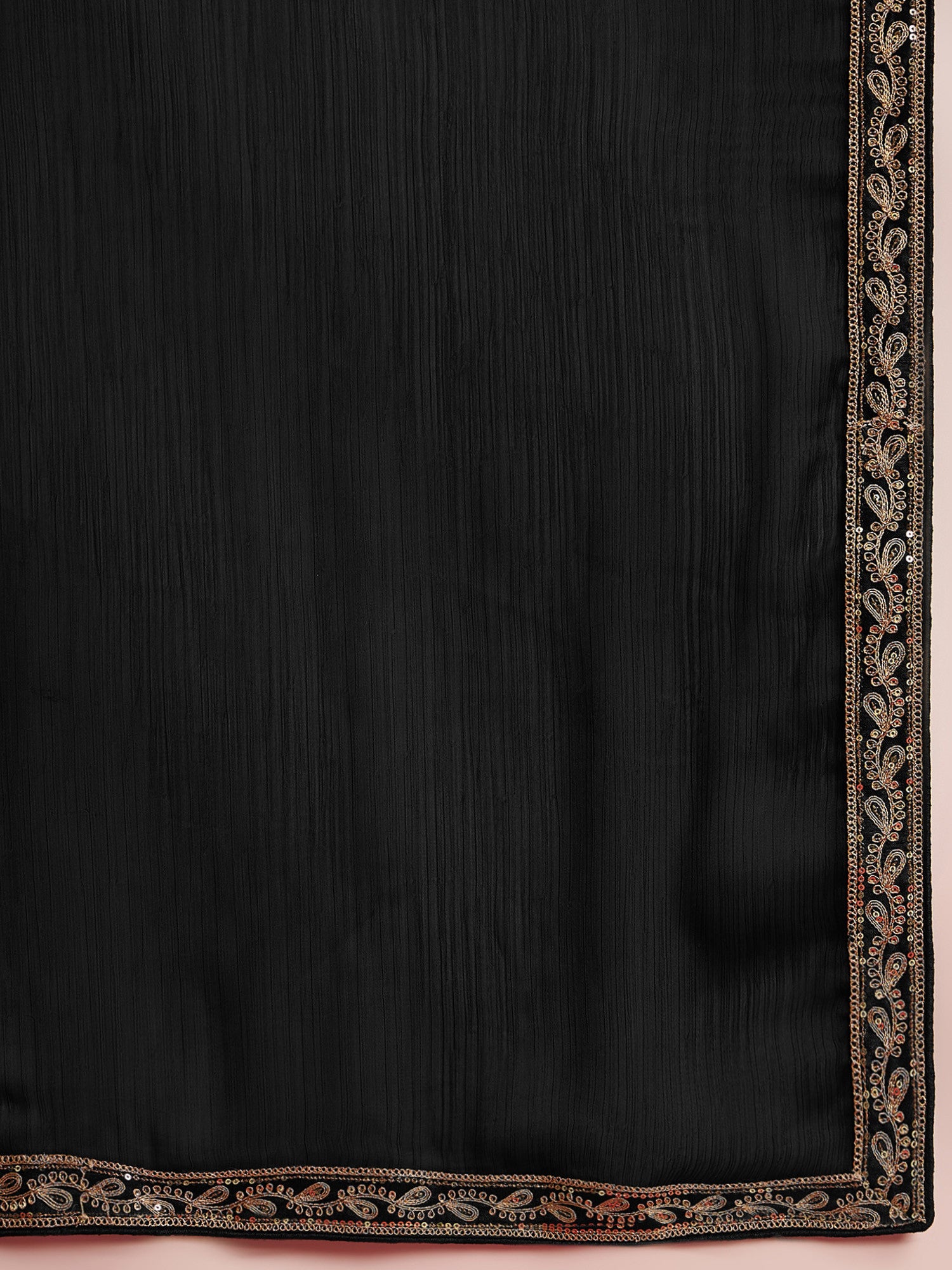 Women's Satin Black Embellished Designer Saree with Blouse Piece