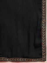 Women's Satin Black Embellished Designer Saree with Blouse Piece