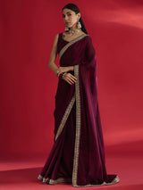 Women's Satin Pink Embellished Designer Saree with Blouse Piece