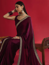 Women's Satin Pink Embellished Designer Saree with Blouse Piece