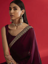 Women's Satin Pink Embellished Designer Saree with Blouse Piece