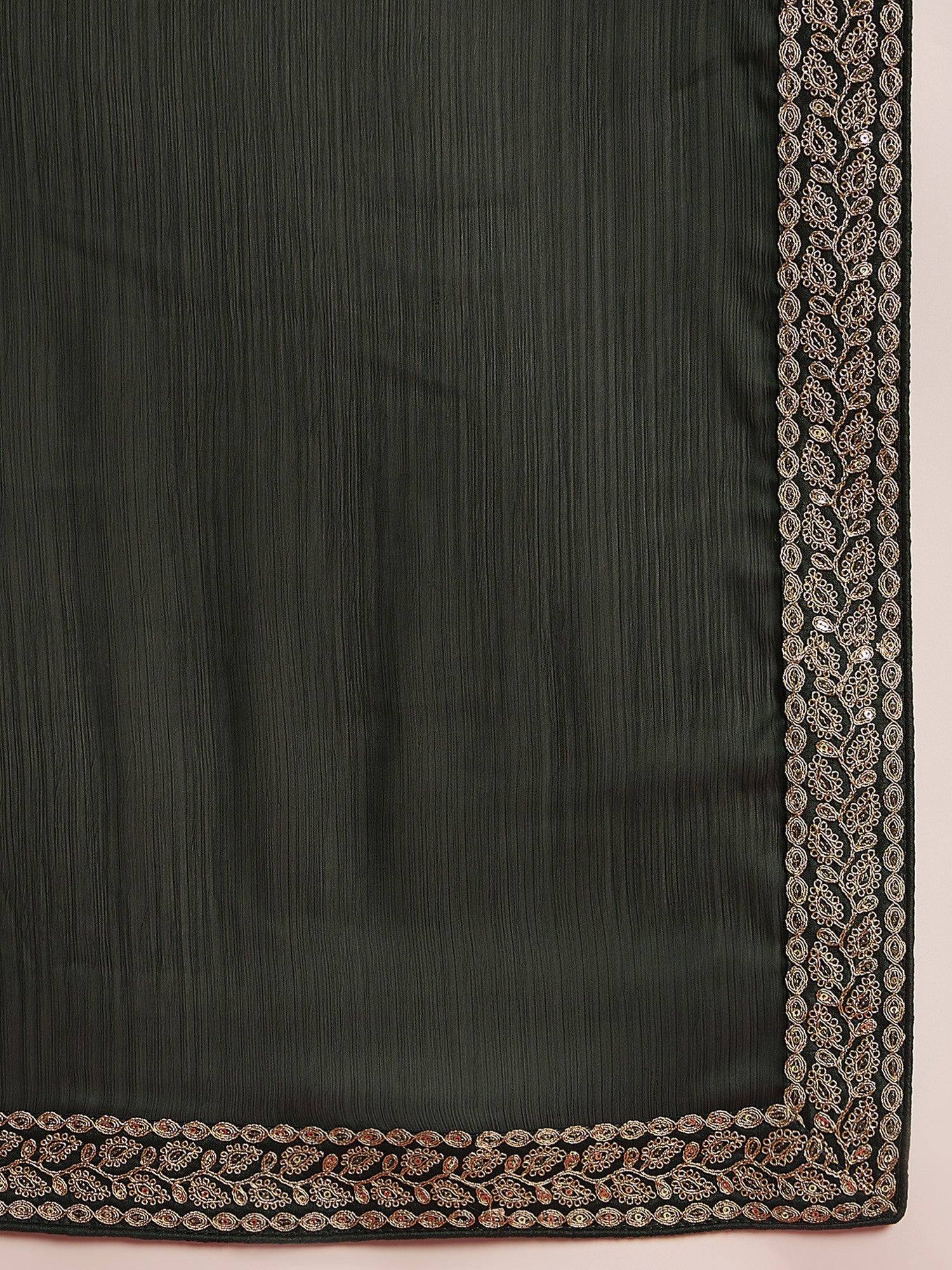 Women's Satin Green Embellished Designer Saree with Blouse Piece
