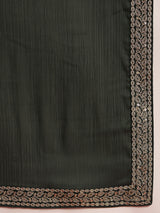 Women's Satin Green Embellished Designer Saree with Blouse Piece