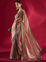 Women's Chiffon Pink Embellished Designer Saree with Blouse Piece