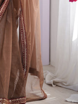 Women's Net Bronze Embellished Designer Saree with Blouse Piece