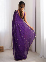 Women's Pure Georgette Purple Embellished Designer Saree with Blouse Piece