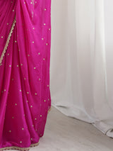 Women's Pure Georgette Pink Embellished Designer Saree With Blouse Piece