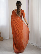 Women's Pure Georgette Brown Embellished Designer Saree With Blouse Piece