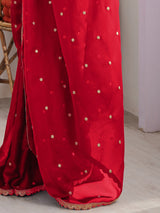 Women's Pure Georgette Red Embellished Designer Saree With Blouse Piece