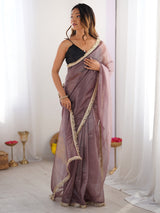 Women's Net Pink Embellished Designer Saree with Blouse Piece