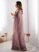 Women's Net Pink Embellished Designer Saree with Blouse Piece