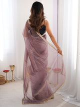 Women's Net Pink Embellished Designer Saree with Blouse Piece