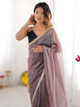 Women's Net Pink Embellished Designer Saree with Blouse Piece