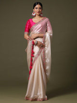Women's Net White Embroidered Designer Saree with Blouse Piece