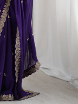 Women's Pure Georgette Purple Embellished Designer Saree With Blouse Piece