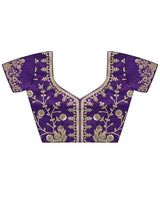 Women's Pure Georgette Purple Embellished Designer Saree With Blouse Piece