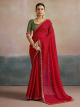 Women's Red Festive Leheriya Saree