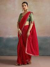Women's Red Festive Leheriya Saree