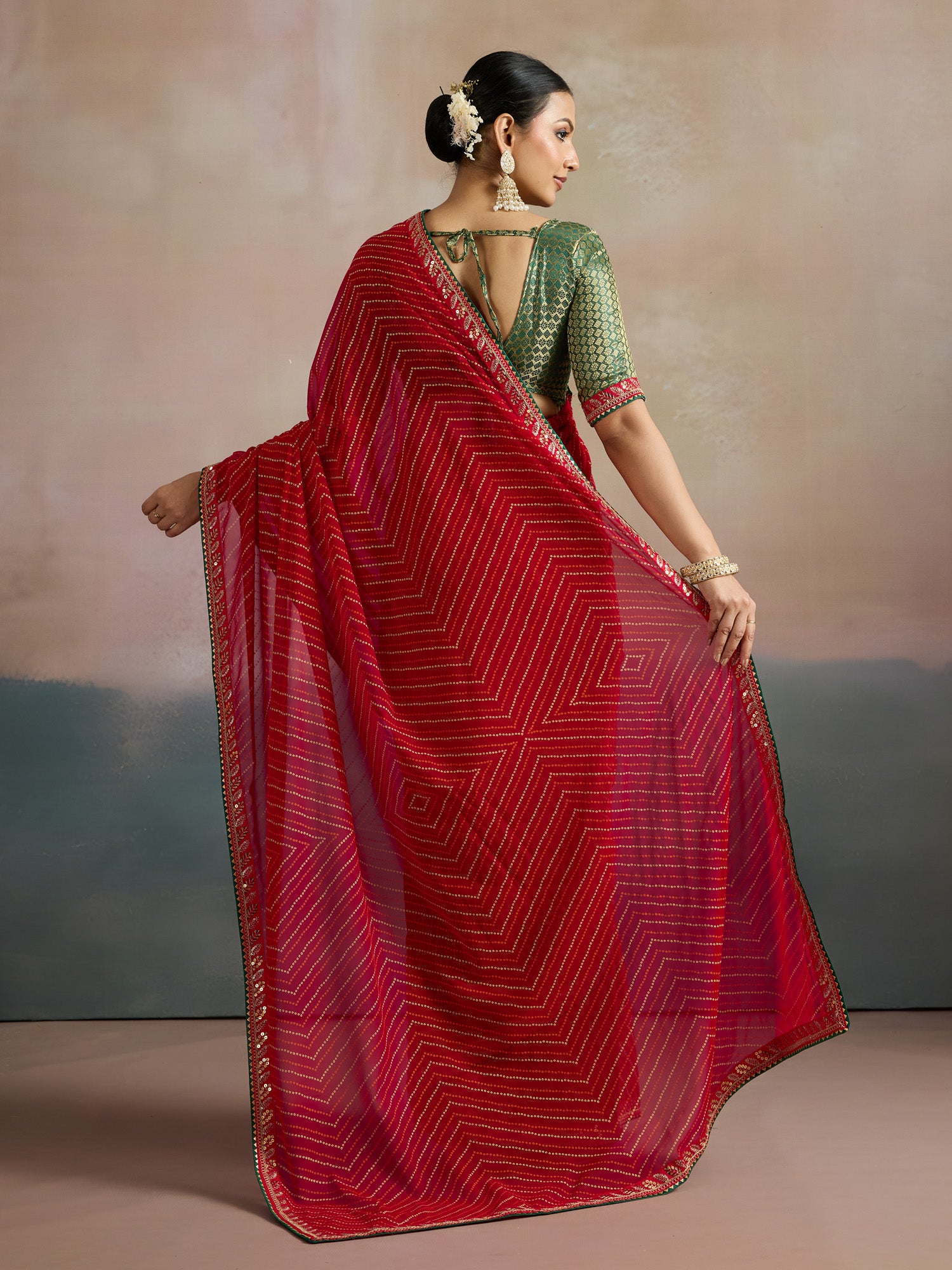 Women's Red Festive Leheriya Saree