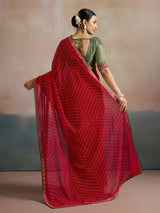 Women's Red Festive Leheriya Saree