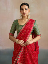Women's Red Festive Leheriya Saree