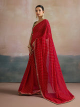 Women's Red Festive Leheriya Saree