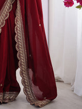 Women's Vichitra Silk Red Embellished Designer Saree with Blouse Piece