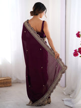 Women's Vichitra Silk Purple Embellished Designer Saree with Blouse Piece