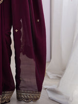 Women's Vichitra Silk Purple Embellished Designer Saree with Blouse Piece