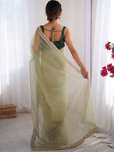 Women's Net Green Embellished Designer Saree with Blouse Piece