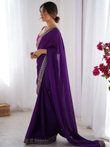 Women's Pure Georgette Pink Embellished Designer Saree with Blouse Piece