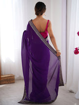Women's Pure Georgette Pink Embellished Designer Saree with Blouse Piece
