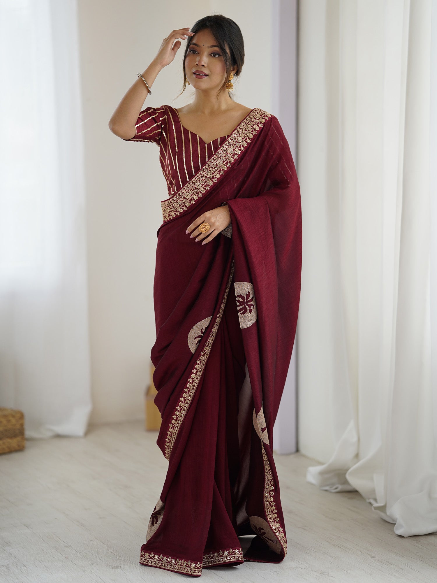 Women's Maroon Festive Saree