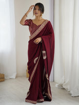 Women's Maroon Festive Saree